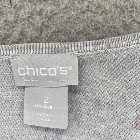 Chicos Sweater Womens 2 US Large Gray Multi Paisley VNeck Pullover Stretch Light - Picture 5 of 11